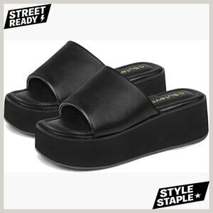 Platform Wedge Sandals Slip-On Open Toe Comfort Casual Summer Slides